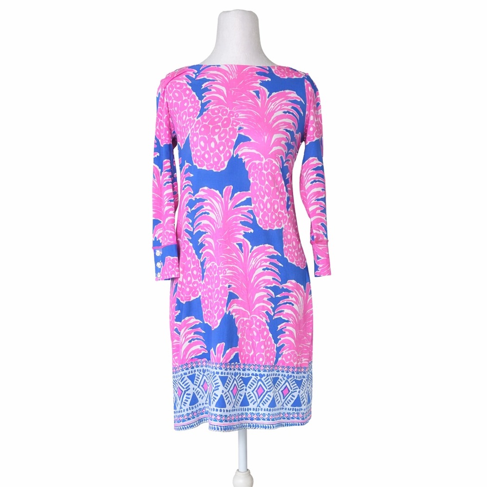Lilly Pulitzer Sophie Dress XS Pink Blue Little Flamenco Engineered Pineapple